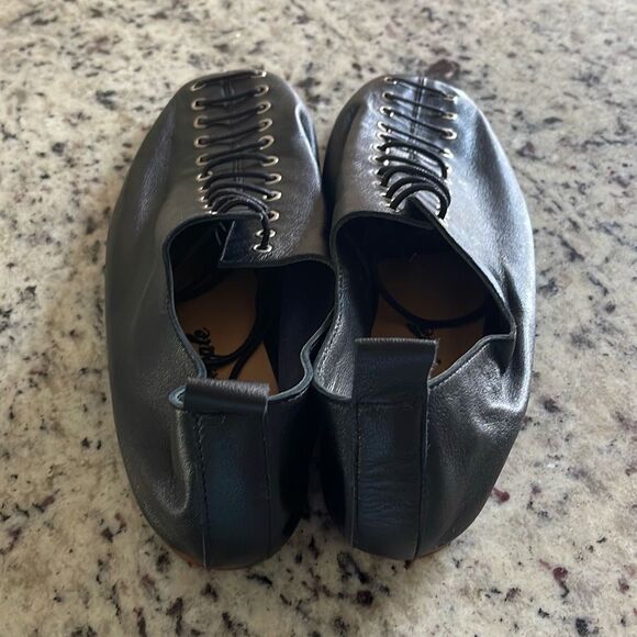 Free People Womens Lace Up Square‎ Toe Slip On Flat Shoes Black Size 38 US 7.5 - Picture 4 of 6